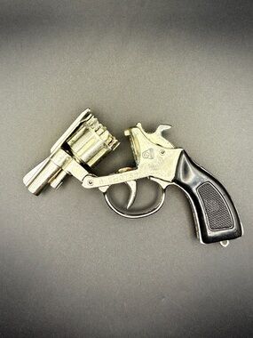 Classic Silver and Black Revolving Toy Cap Pistol - Home Games Outdoor Games